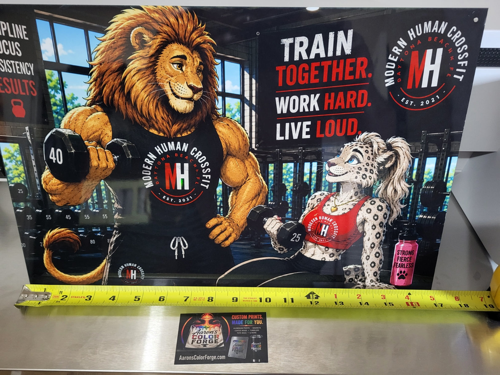 Custom sublimation aluminum print for Modern Human CrossFit — Train Together, Work Hard, Live Loud