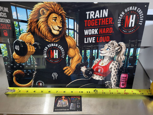 Custom sublimation aluminum print for Modern Human CrossFit — Train Together, Work Hard, Live Loud