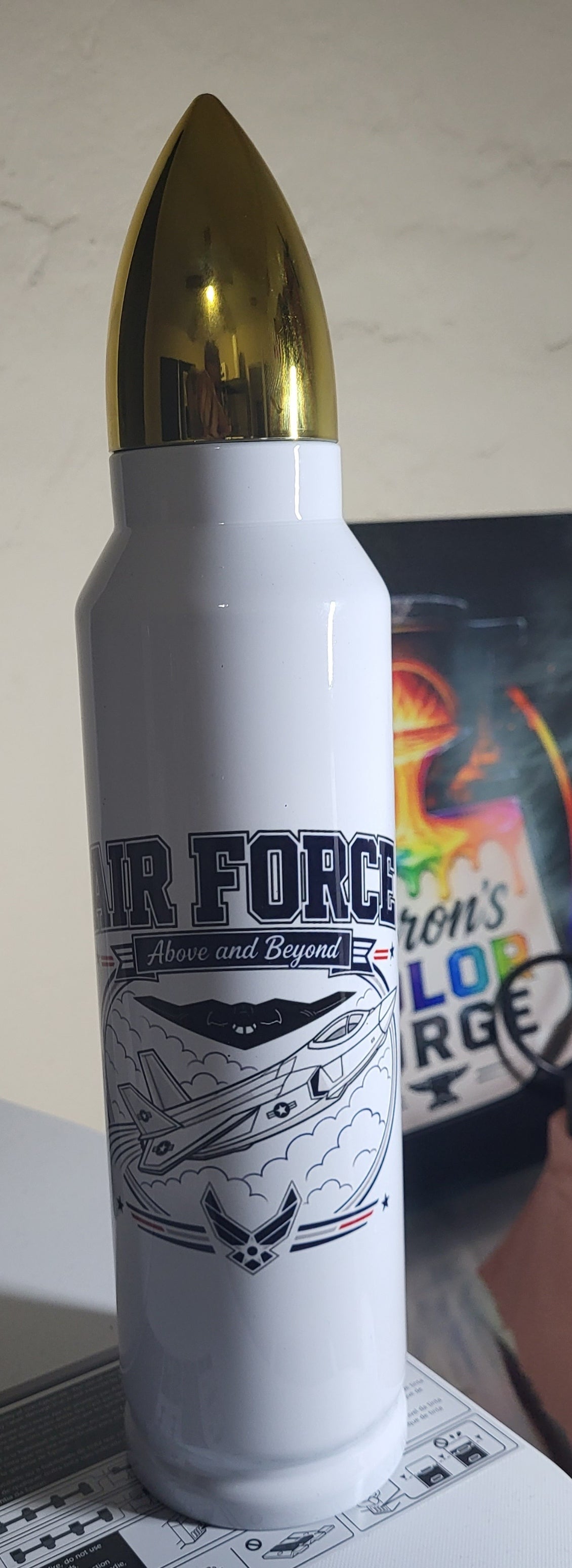 Air Force Above and Beyond design on 32oz Bullet Tumbler