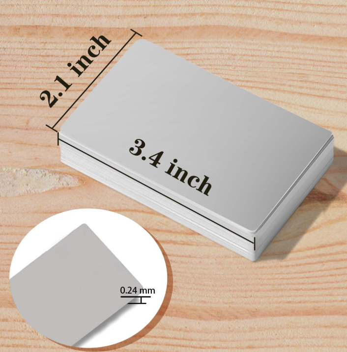 Business card features — ultra-thin aluminum, waterproof, tough and heat-resistant