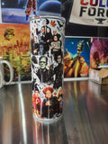 Halloween collage tumbler side 3 featuring Addams Family, Frankenstein, Edward Scissorhands, Hocus Pocus