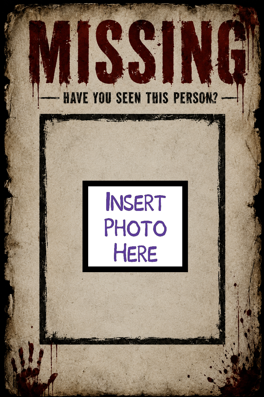 Missing Person Halloween aluminum print blank template showing insert photo area