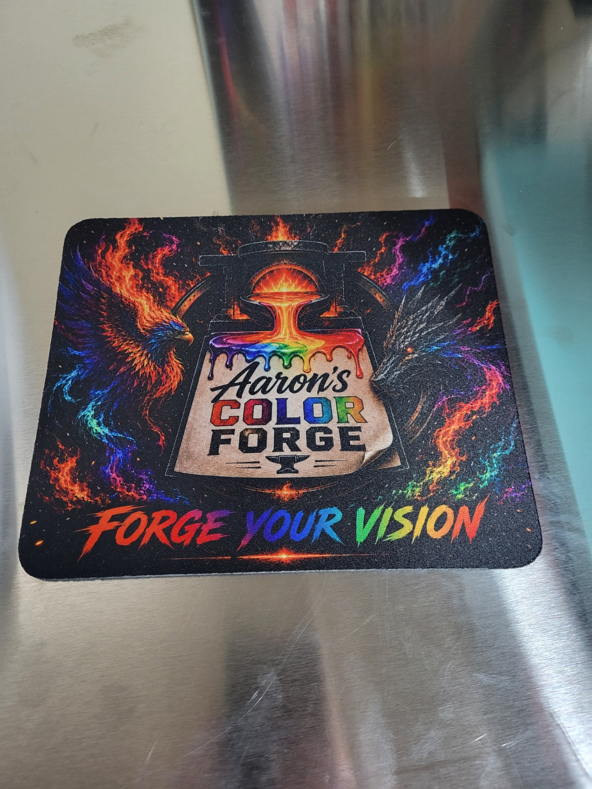 Aaron's Color Forge branded sublimation mouse pad — Forge Your Vision design