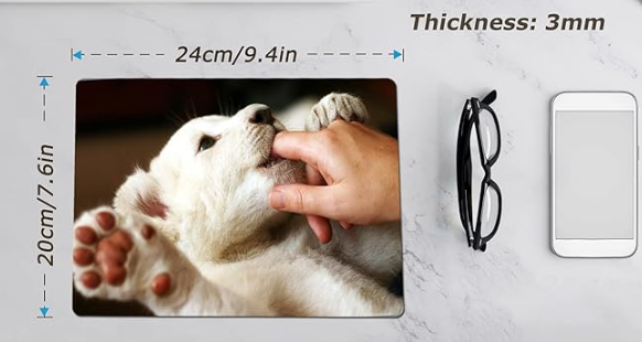 Mouse pad size diagram: 9.4 inch wide, 7.6 inch tall, 3mm thick