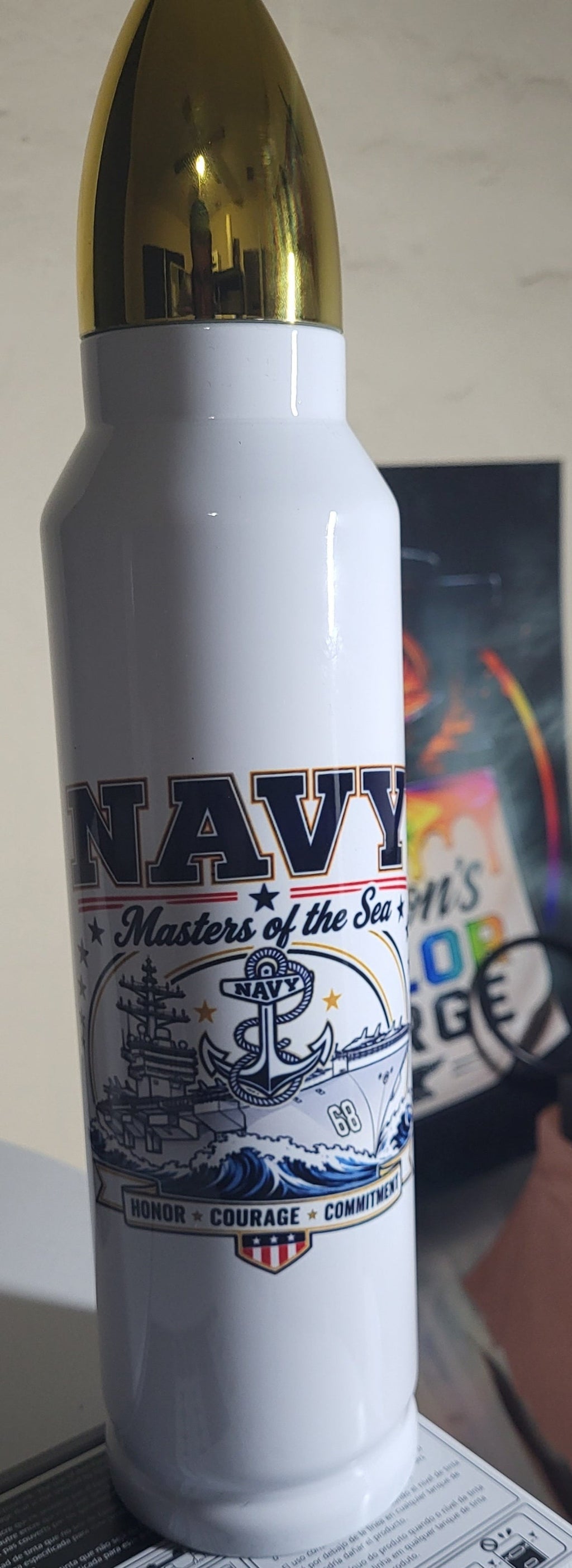 Navy Masters of the Sea design on 32oz Bullet Tumbler
