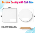 Sublimation ceramic coaster blanks — 4 inch round and square with cork backing, 0.28 inch ceramic thickness