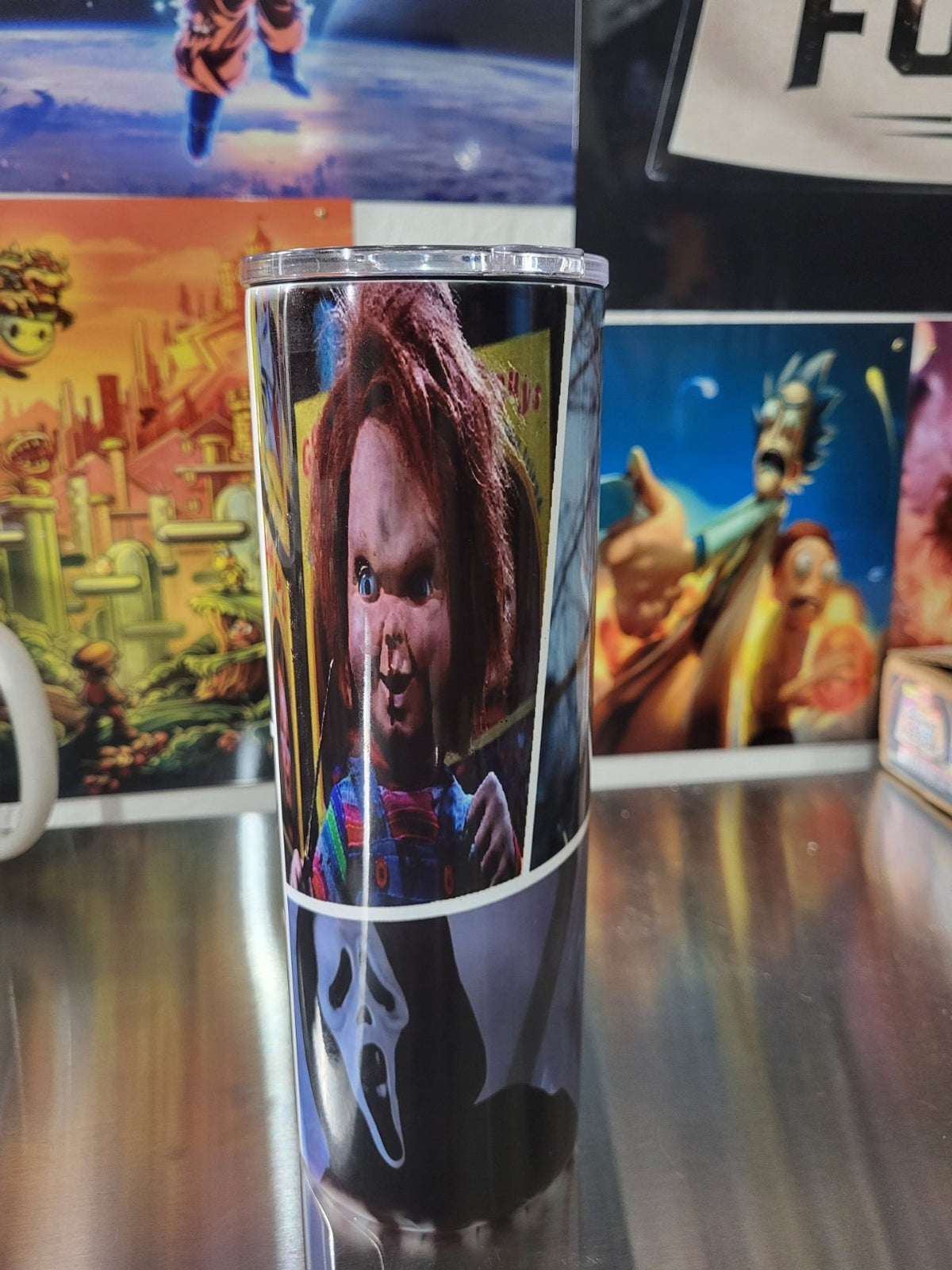 Halloween slasher tumbler side 3 featuring Chucky and Ghostface