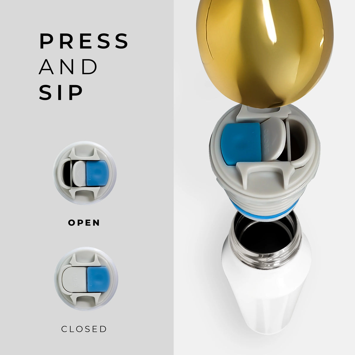 Press and sip gold bullet-tip lid detail