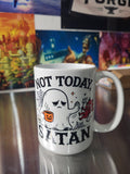 Not Today Satan grumpy ghost with pumpkin coffee mug sublimation print