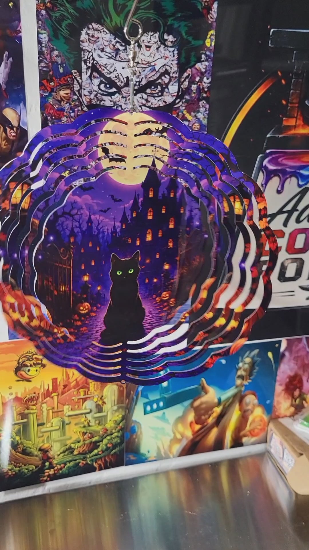 Scary Black Cat Halloween Wind Spinner